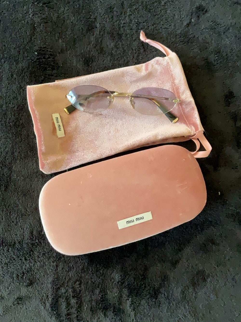 Miu Miu Pink Velvet Sunglasses Case with Matching Drawstring Pouch